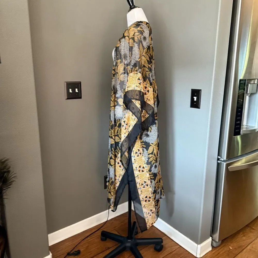 Vince Camuto Black and Gold Floral Kimono